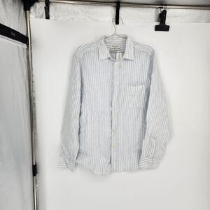 Industrie Australia Men's L White Blue Striped Baptiste Shirt 100% Linen NWOT